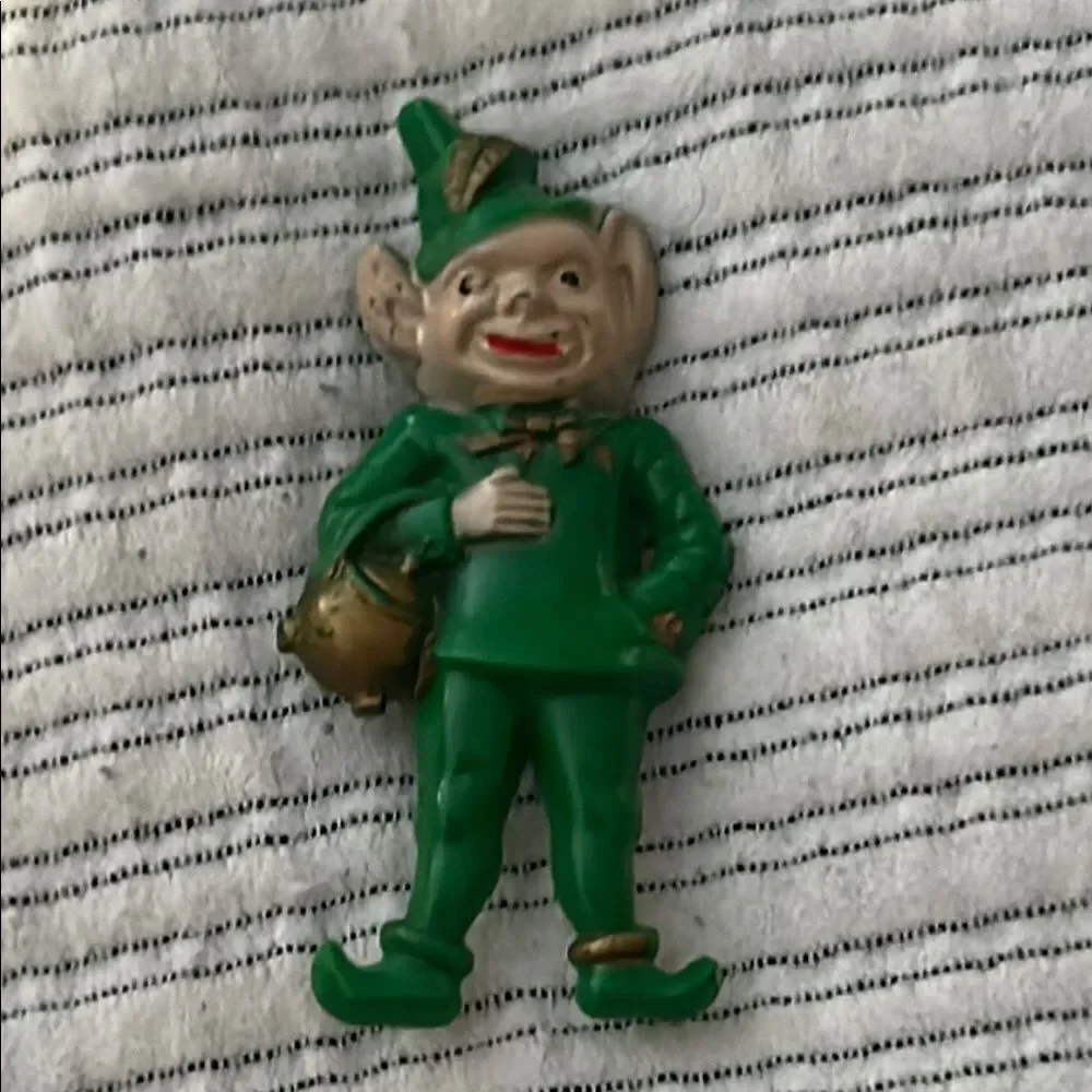 Vintage Green and Gold Leprechaun Brooch